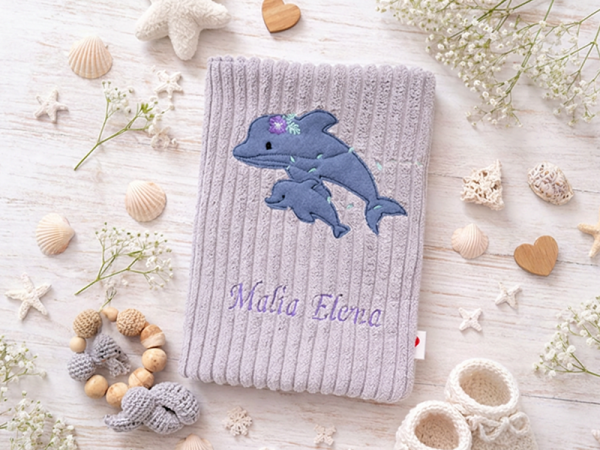 Delfin mit Blumen - doodle Stickdatei
